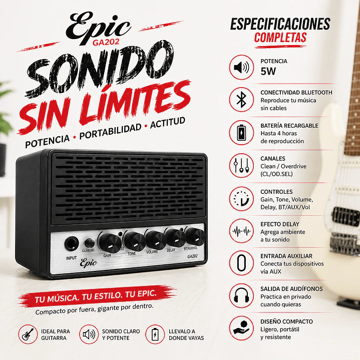 Amplificador Guitarra Eléctrica Bluetooth Epic 6