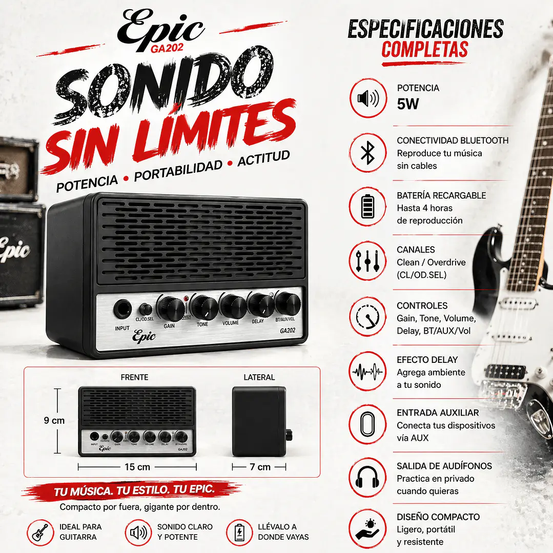 Amplificador Guitarra Eléctrica Bluetooth Epic 7