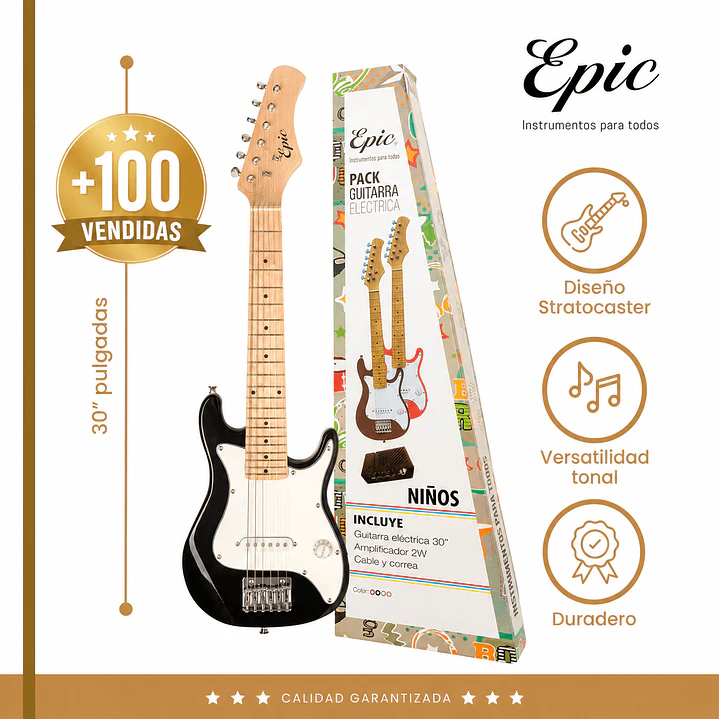 Pack Guitarra Eléctrica Niños 6-10 años + Amplificador + Accesorios 2