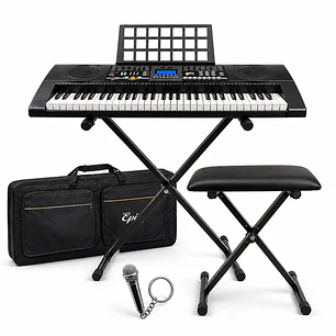 Pack Teclado Electrónico 61 Teclas + Soporte + Banqueta + Funda | Ideal Principiantes