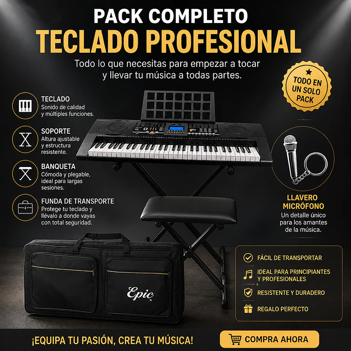 Pack Teclado Electrónico 61 Teclas + Soporte + Banqueta + Funda | Ideal Principiantes 2
