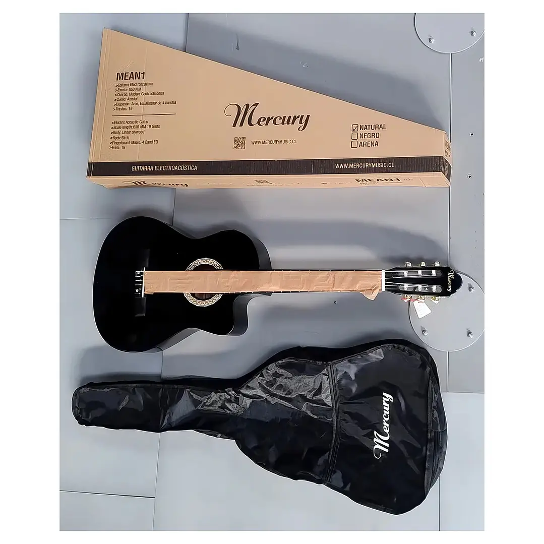 Guitarra clásica electroacústica Mercury MEAN1 para diestros negra 4