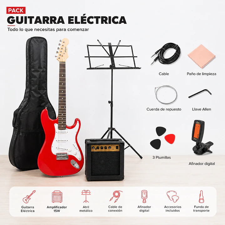 Pack Guitarra Eléctrica Roja 2