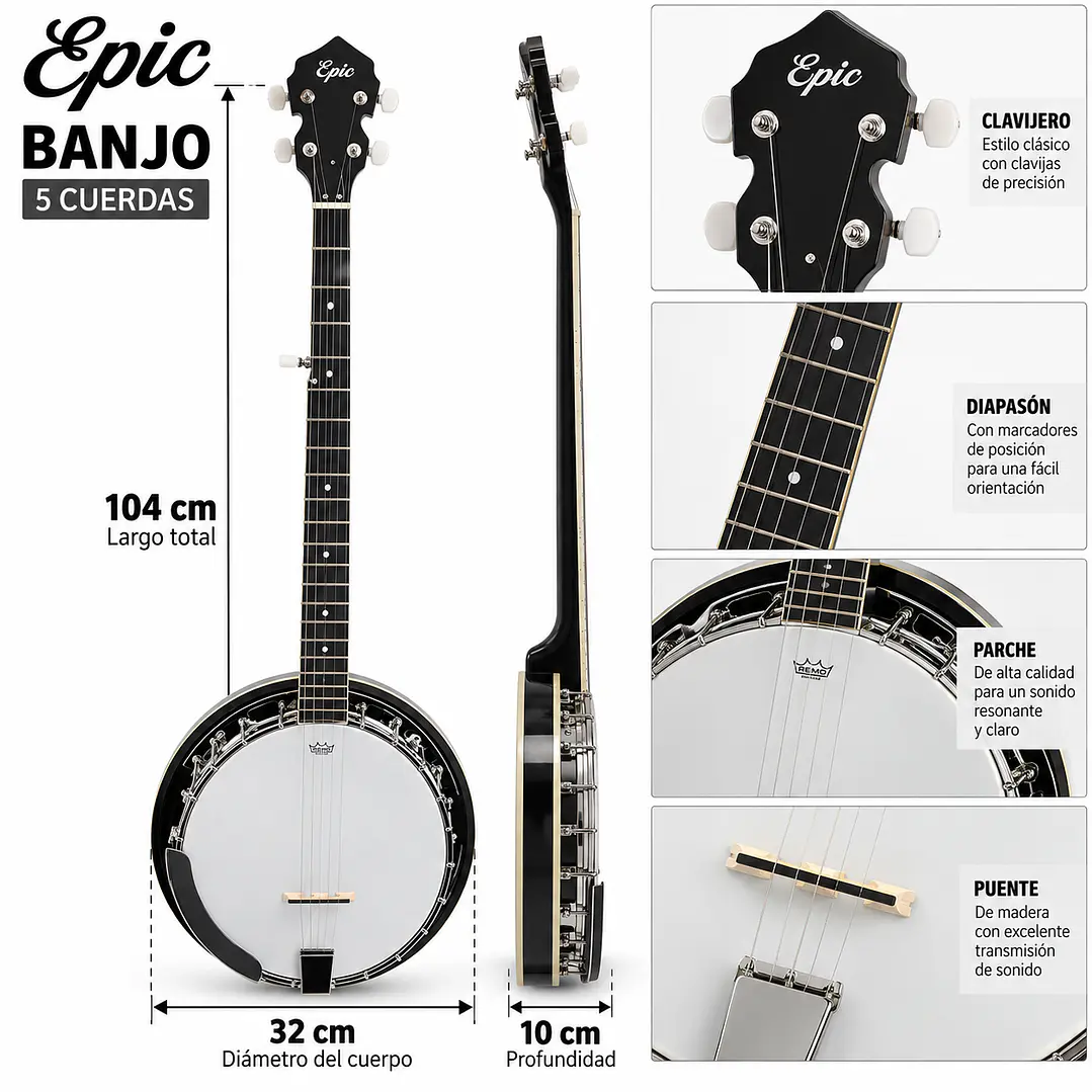 Banjo Resonador 5 cuerdas EPIC 2