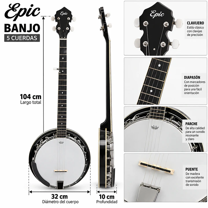 Banjo Resonador 5 cuerdas EPIC 2