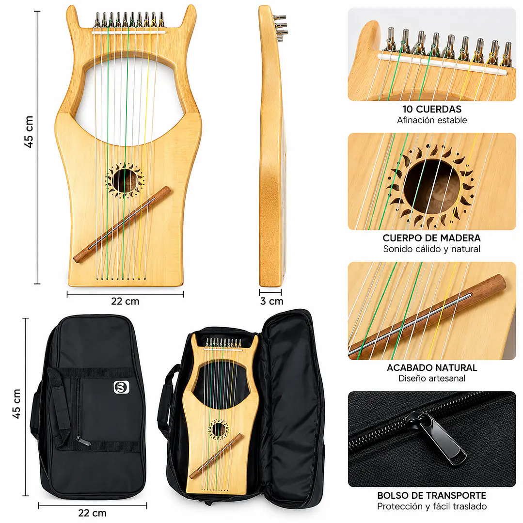 Arpa Lyra 10 Cuerdas con Bolso 2