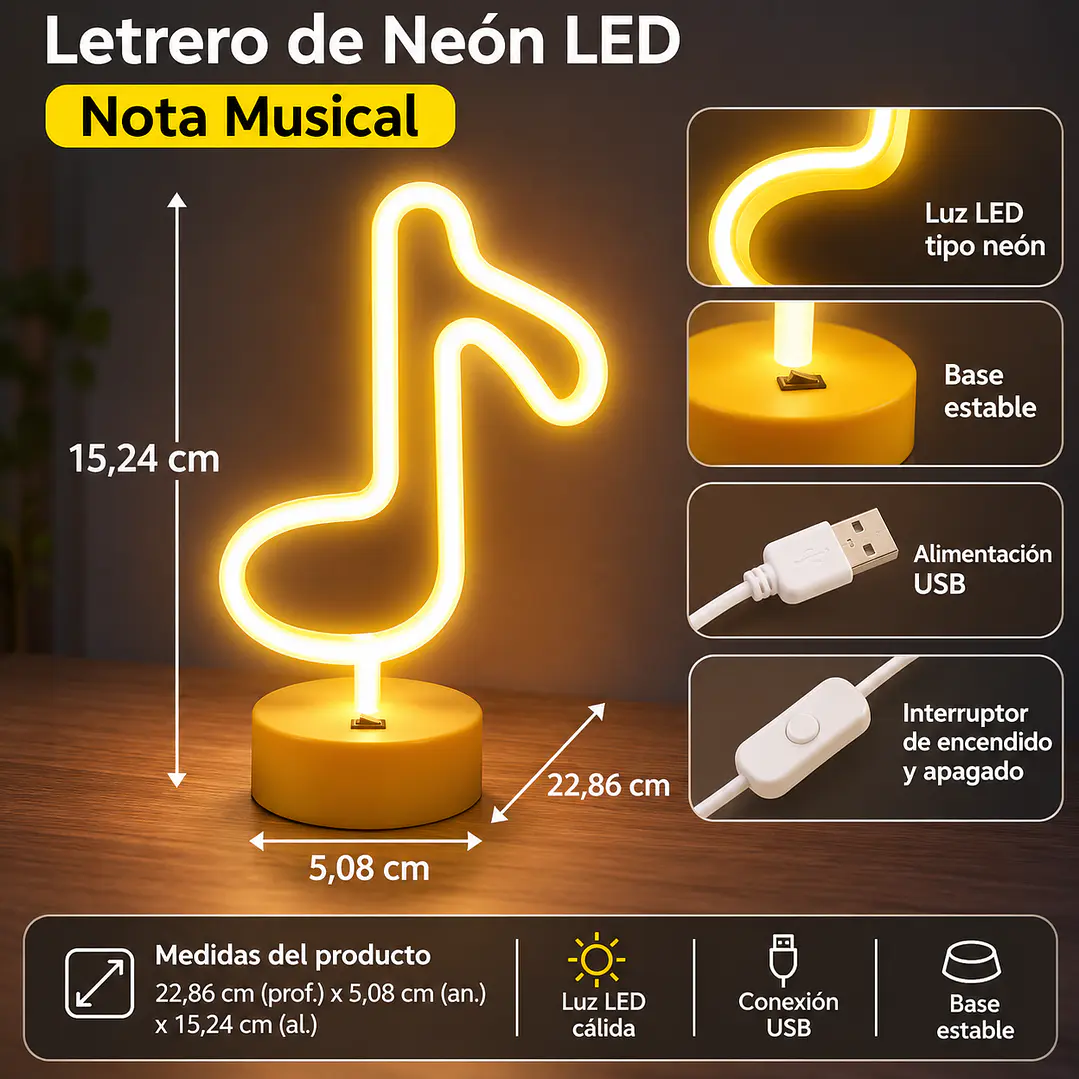 Letrero de neón con notas de música LED 2