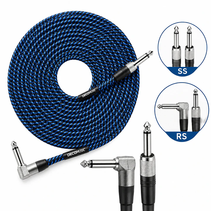 Cable Instrumento Guitarra 3m Trenzado Plug Recto Acodado Epic 1