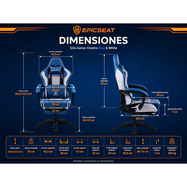 Silla Gamer Dowinx Blue Con Masajeador Lumbar