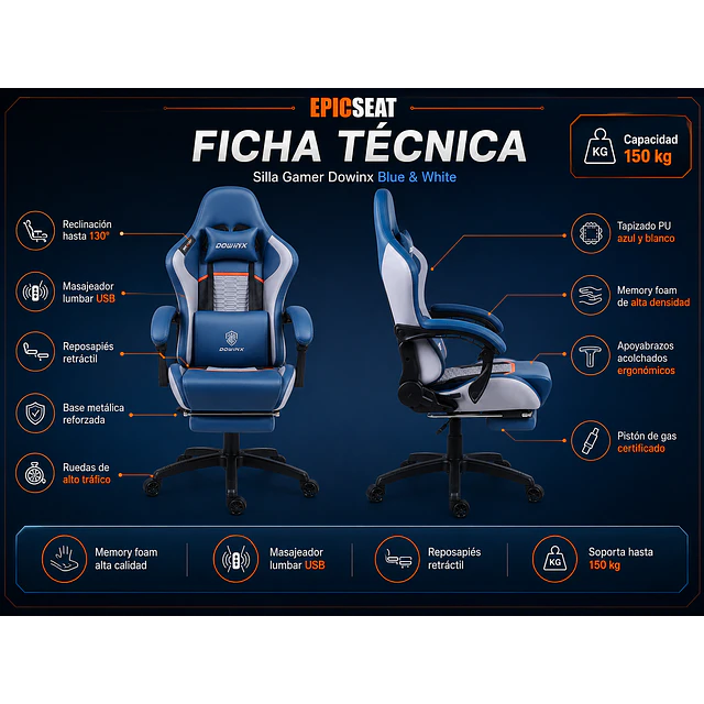 Silla Gamer Dowinx Blue Con Masajeador Lumbar