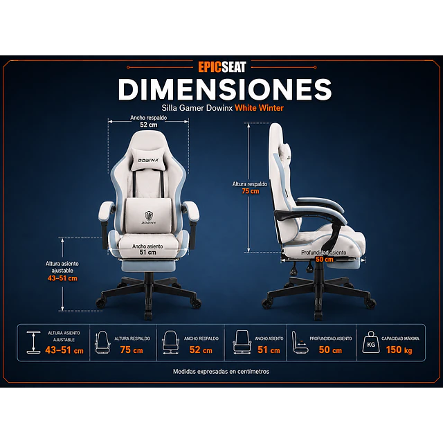 Silla Gamer Dowinx White Winter Con Masajeador Lumbar