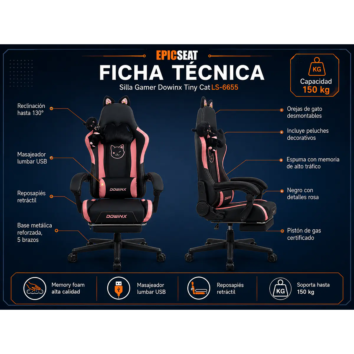 Silla Gamer Dowinx Tiny Cat LS-6655 | EpicSeat Chile
