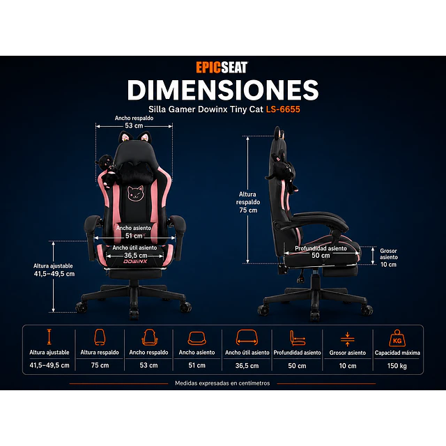 Silla Gamer Dowinx TINY CAT LS-6655 Con Masajeador Lumbar