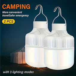 2 Peças Lanterna de Mão para Camping, Lâmpada LED Portátil Recarregável via USB, 3 Modos de Iluminação, Ideal para Pendurar em Tendas, Camping ao Ar Livre, Churrascos e Uso de Emer...