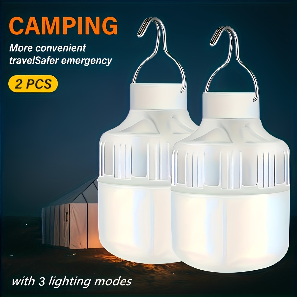 2 Peças Lanterna de Mão para Camping, Lâmpada LED Portátil Recarregável via USB, 3 Modos de Iluminação, Ideal para Pendurar em Tendas, Camping ao Ar Livre, Churrascos e Uso de Emer...
