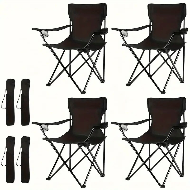 Cadeira dobrável com porta-copos para uso exterior. Esta cadeira portátil para campismo e pesca apresenta braços integrados com porta-copos para fácil acesso a bebidas.