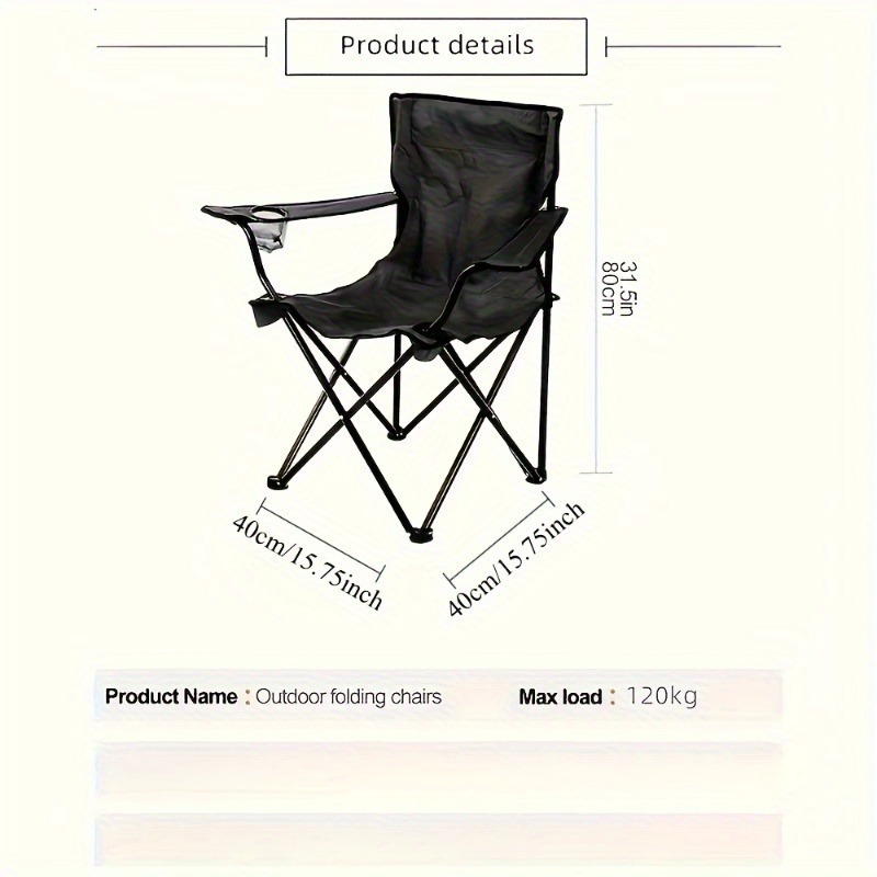 Cadeira dobrável com porta-copos para uso exterior. Esta cadeira portátil para campismo e pesca apresenta braços integrados com porta-copos para fácil acesso a bebidas.