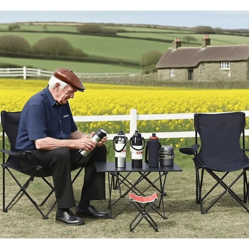 Cadeira dobrável com porta-copos para uso exterior. Esta cadeira portátil para campismo e pesca apresenta braços integrados com porta-copos para fácil acesso a bebidas.