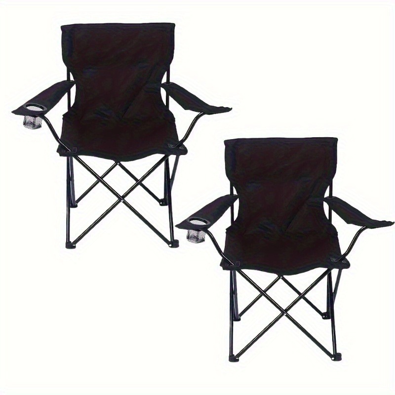 Cadeira dobrável com porta-copos para uso exterior. Esta cadeira portátil para campismo e pesca apresenta braços integrados com porta-copos para fácil acesso a bebidas.
