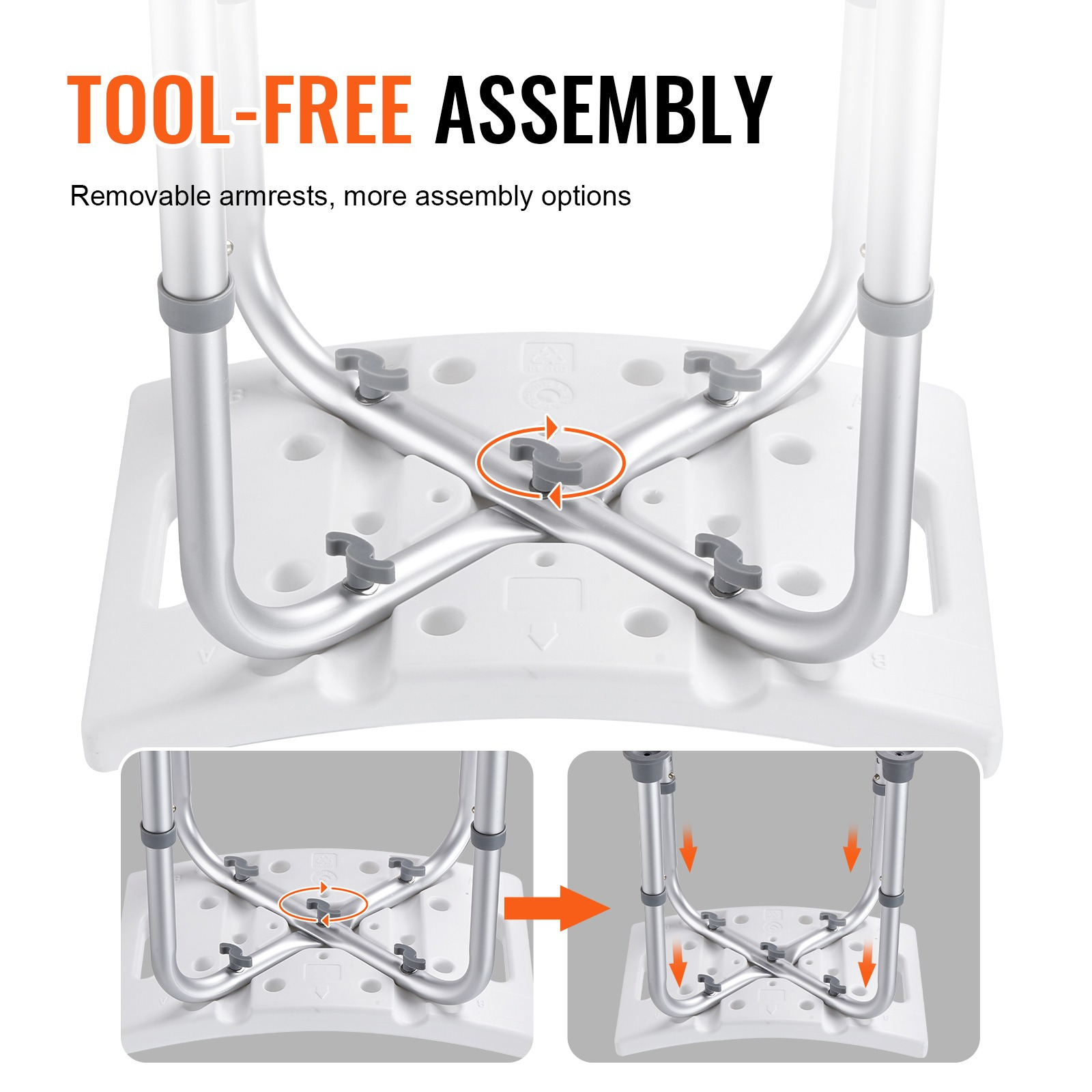 Banco de Duche de Altura Ajustável de 36 a 48 cm. com Pegas Incorporadas, Assento para Poliban ou Banheira. Antiderrapante, para Idosos ou Deficientes.                          PORTES GRÁTIS.