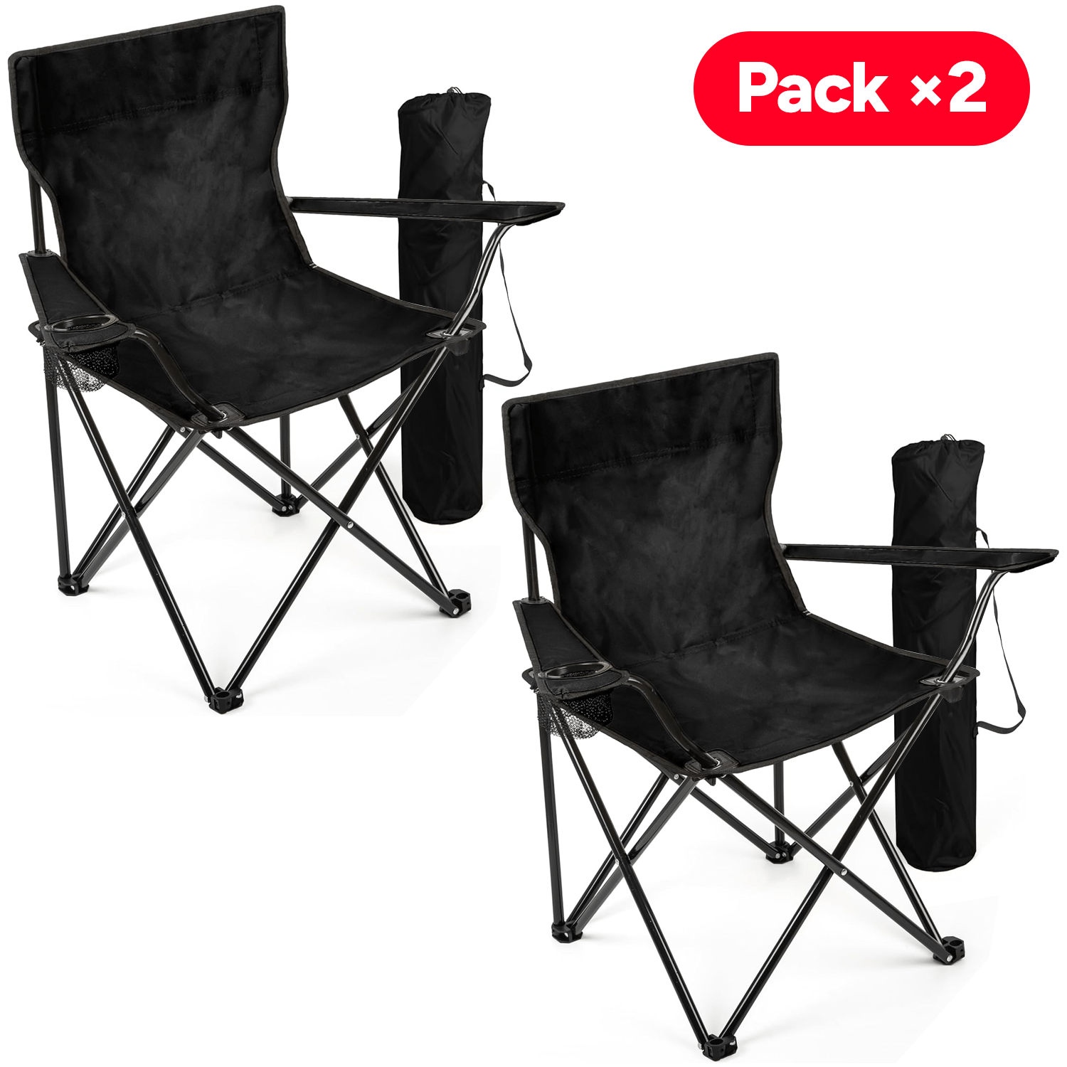 Kit com 2 Cadeiras de Acampamento Dobráveis com Encosto e Apoios de Braço para Atividades ao Ar Livre, Acampamento, Pesca e Piquenique, 50 x 50 x 80 cm, Duráveis e Compactas,PORTES GRÁTIS