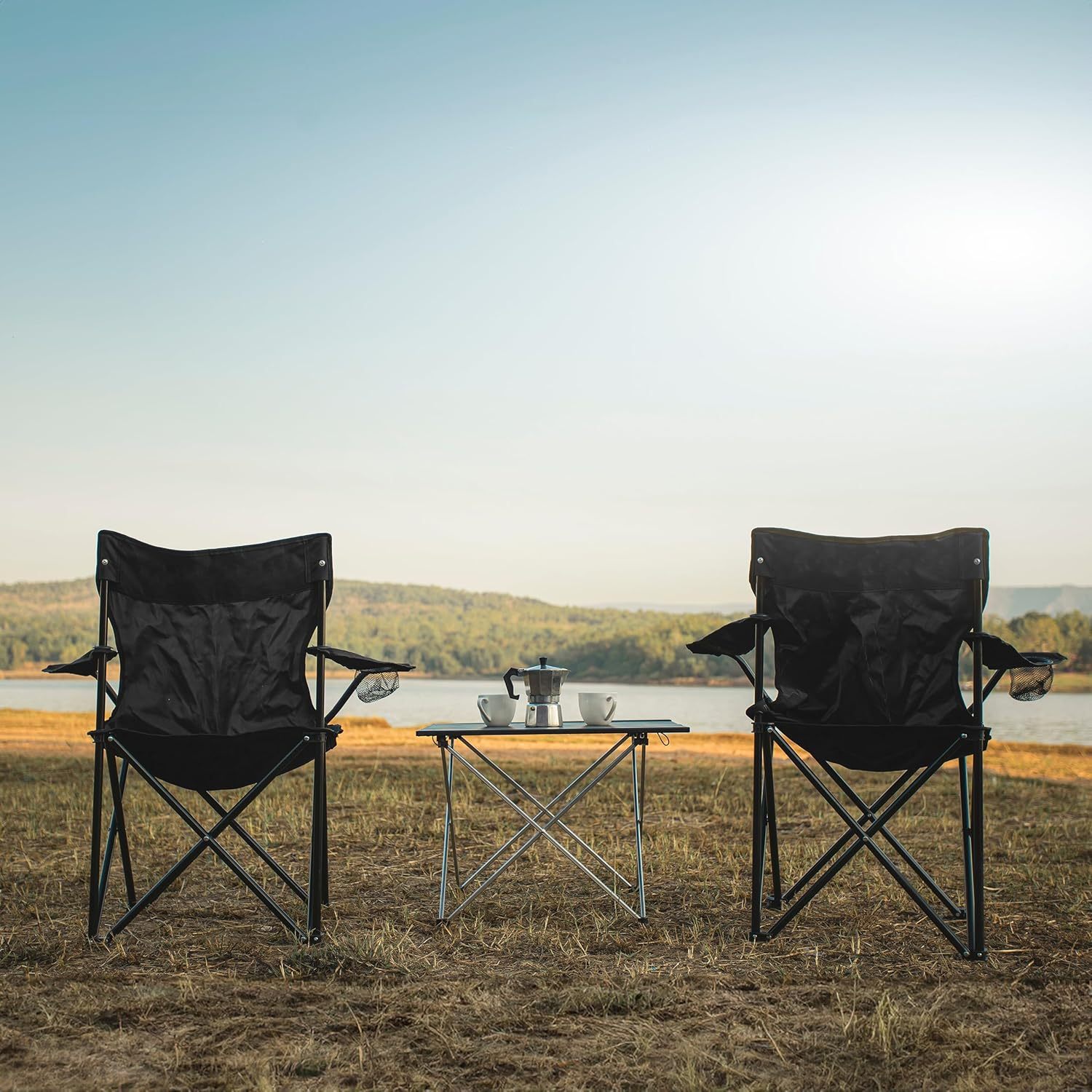 Kit com 2 Cadeiras de Acampamento Dobráveis com Encosto e Apoios de Braço para Atividades ao Ar Livre, Acampamento, Pesca e Piquenique, 50 x 50 x 80 cm, Duráveis e Compactas,PORTES GRÁTIS