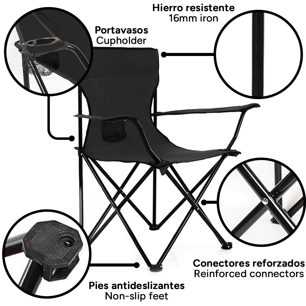 Kit com 2 Cadeiras de Acampamento Dobráveis com Encosto e Apoios de Braço para Atividades ao Ar Livre, Acampamento, Pesca e Piquenique, 50 x 50 x 80 cm, Duráveis e Compactas,PORTES GRÁTIS