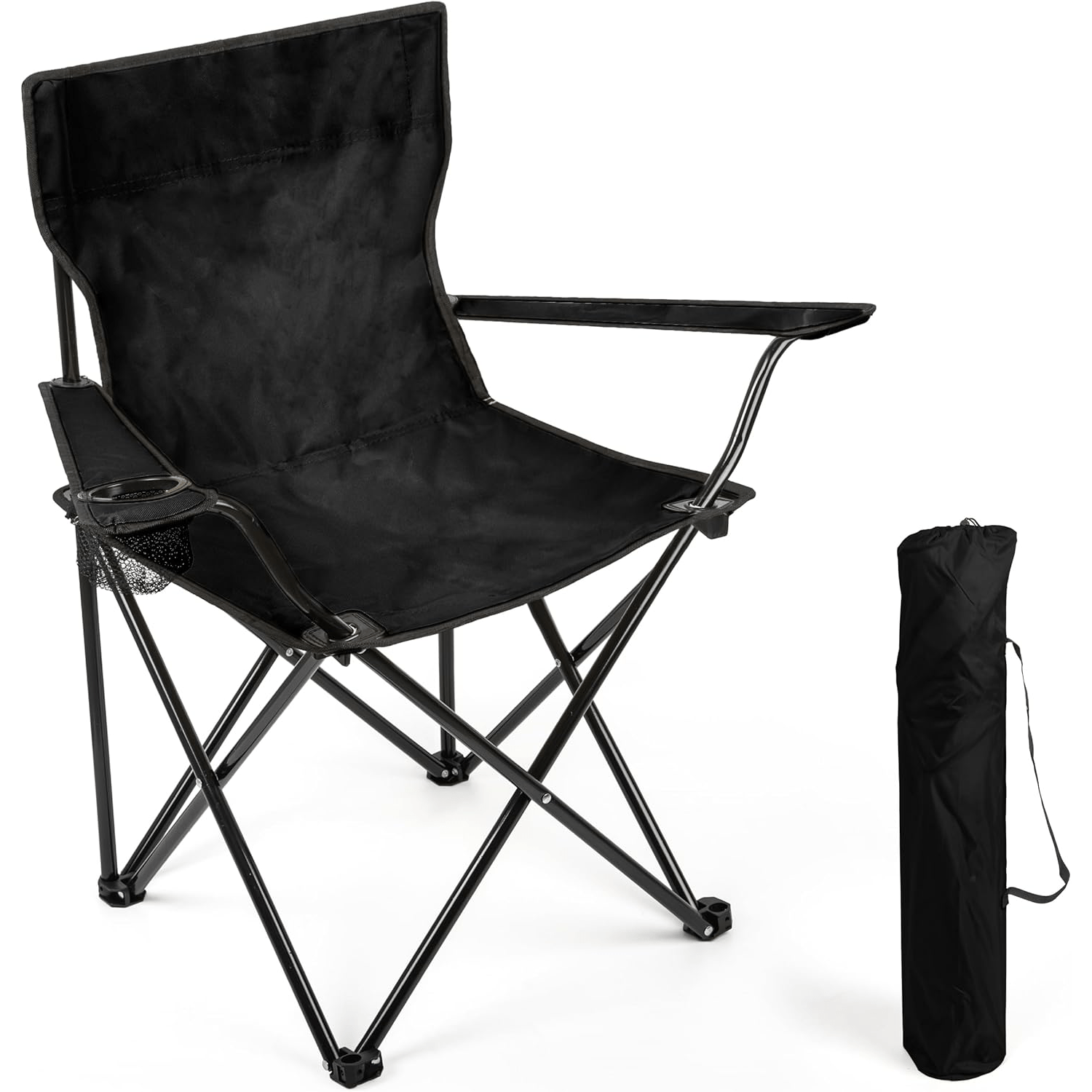 Kit com 2 Cadeiras de Acampamento Dobráveis com Encosto e Apoios de Braço para Atividades ao Ar Livre, Acampamento, Pesca e Piquenique, 50 x 50 x 80 cm, Duráveis e Compactas,PORTES GRÁTIS