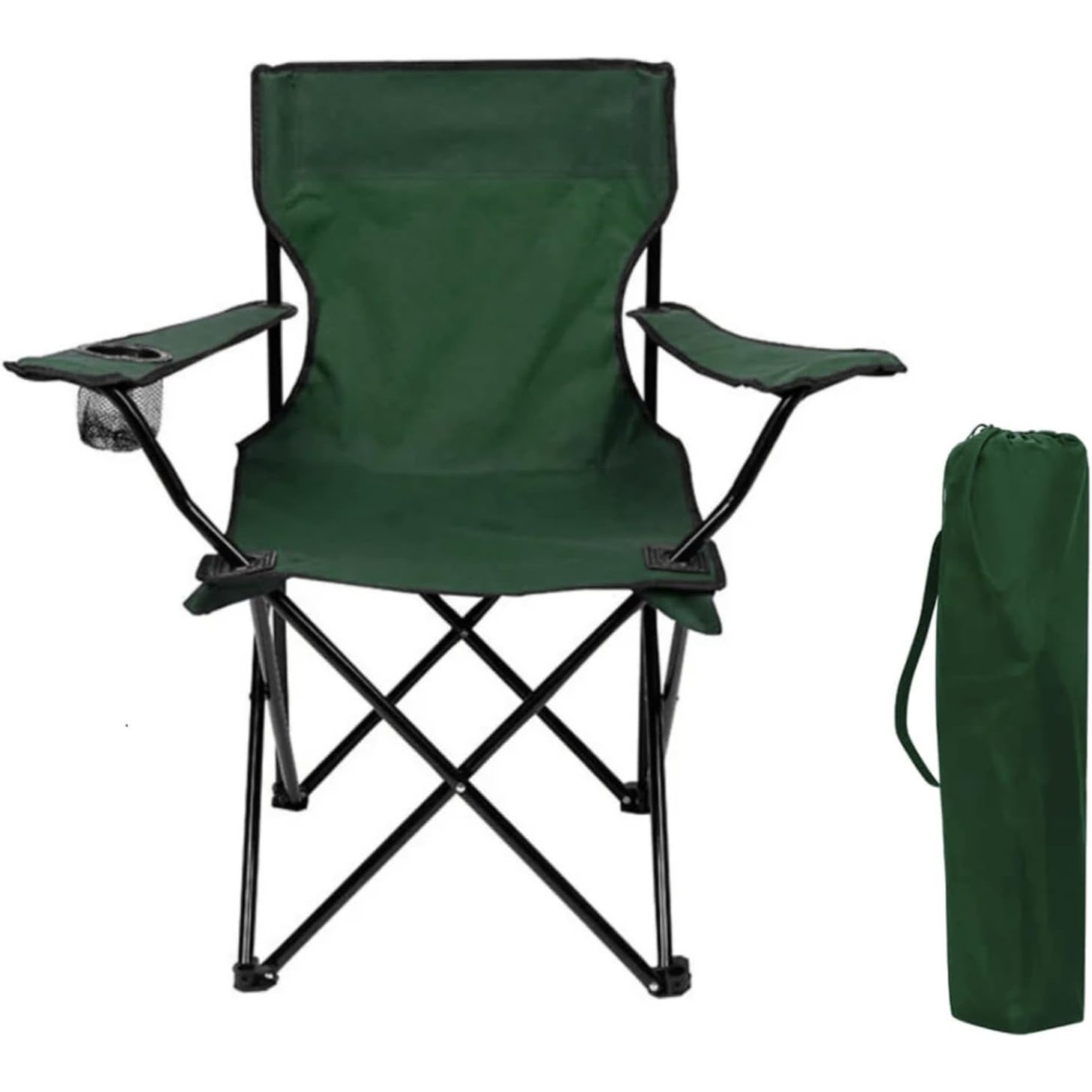 Cadeira de Campismo e Praia Portátil e Leve, Confortável para Pesca, Piquenique, Caminhadas e Campismo, com Apoios de Braço, Bolso Lateral para Bebidas e Acessórios, Fácil de Trans...