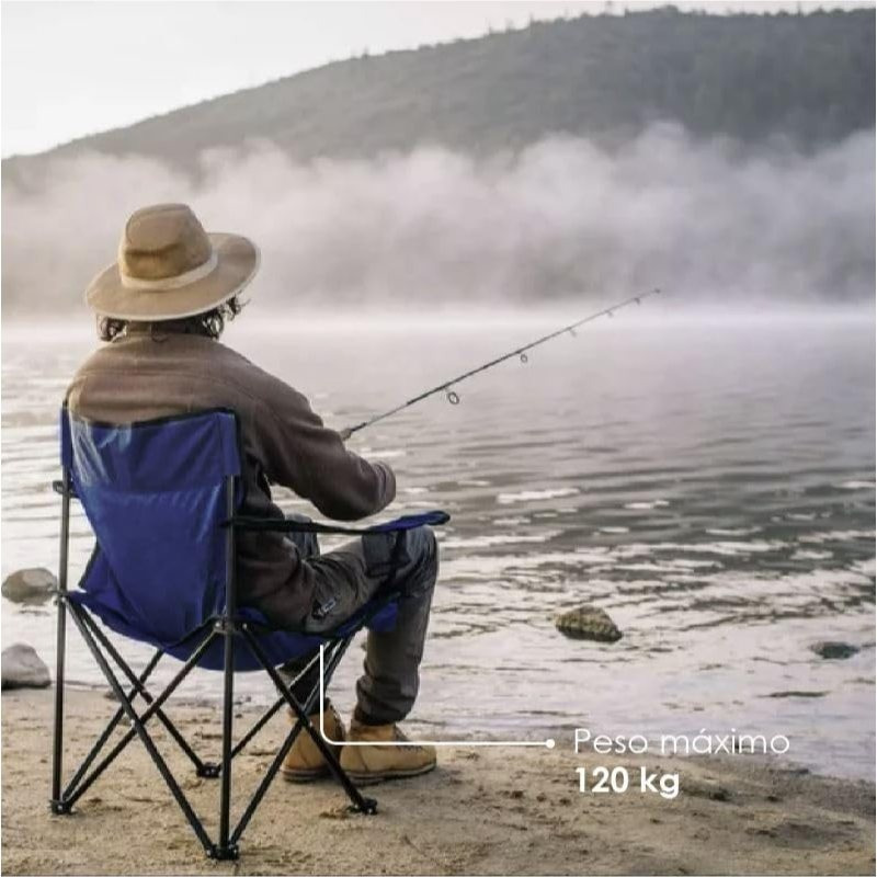 Cadeira de Campismo e Praia Portátil e Leve, Confortável para Pesca, Piquenique, Caminhadas e Campismo, com Apoios de Braço, Bolso Lateral para Bebidas e Acessórios, Fácil de Trans...