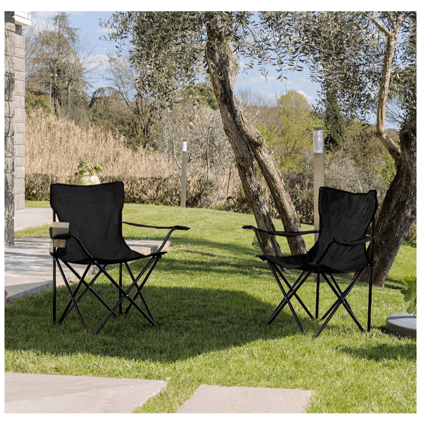 Cadeira de Campismo e Praia Portátil e Leve, Confortável para Pesca, Piquenique, Caminhadas e Campismo, com Apoios de Braço, Bolso Lateral para Bebidas e Acessórios, Fácil de Trans...