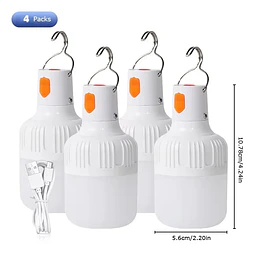 Pacote com 4 Luzes LED Portáteis Recarregáveis, Alimentadas por Bateria, para Uso Interno e Externo, Lâmpadas para Camping, Pesca, etc.