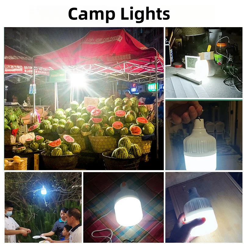 Pacote com 4 Luzes LED Portáteis Recarregáveis, Alimentadas por Bateria, para Uso Interno e Externo, Lâmpadas para Camping, Pesca, etc.