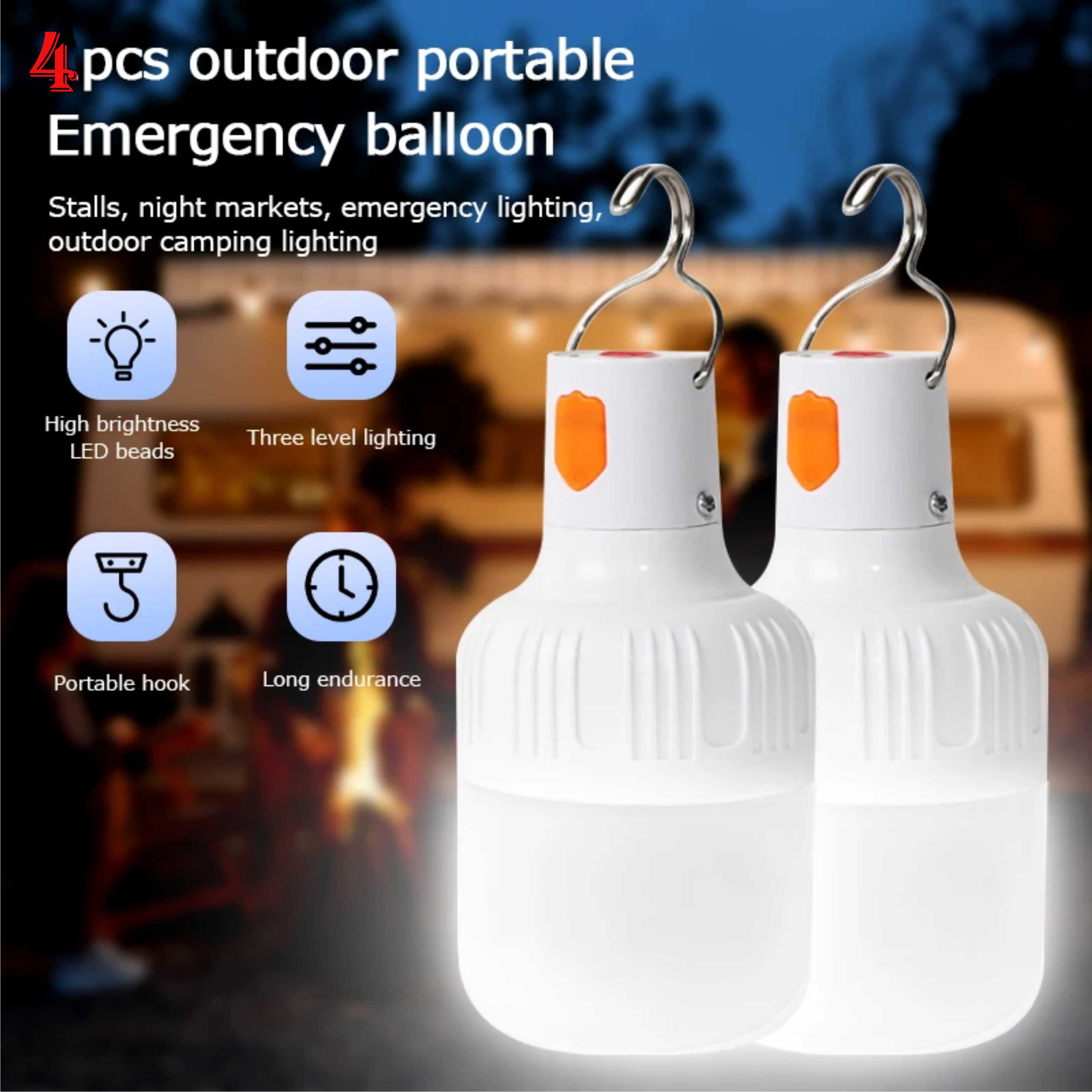 Pacote com 4 Luzes LED Portáteis Recarregáveis, Alimentadas por Bateria, para Uso Interno e Externo, Lâmpadas para Camping, Pesca, etc.