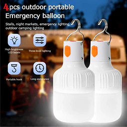 Pacote com 4 Luzes LED Portáteis Recarregáveis, Alimentadas por Bateria, para Uso Interno e Externo, Lâmpadas para Camping, Pesca, etc.