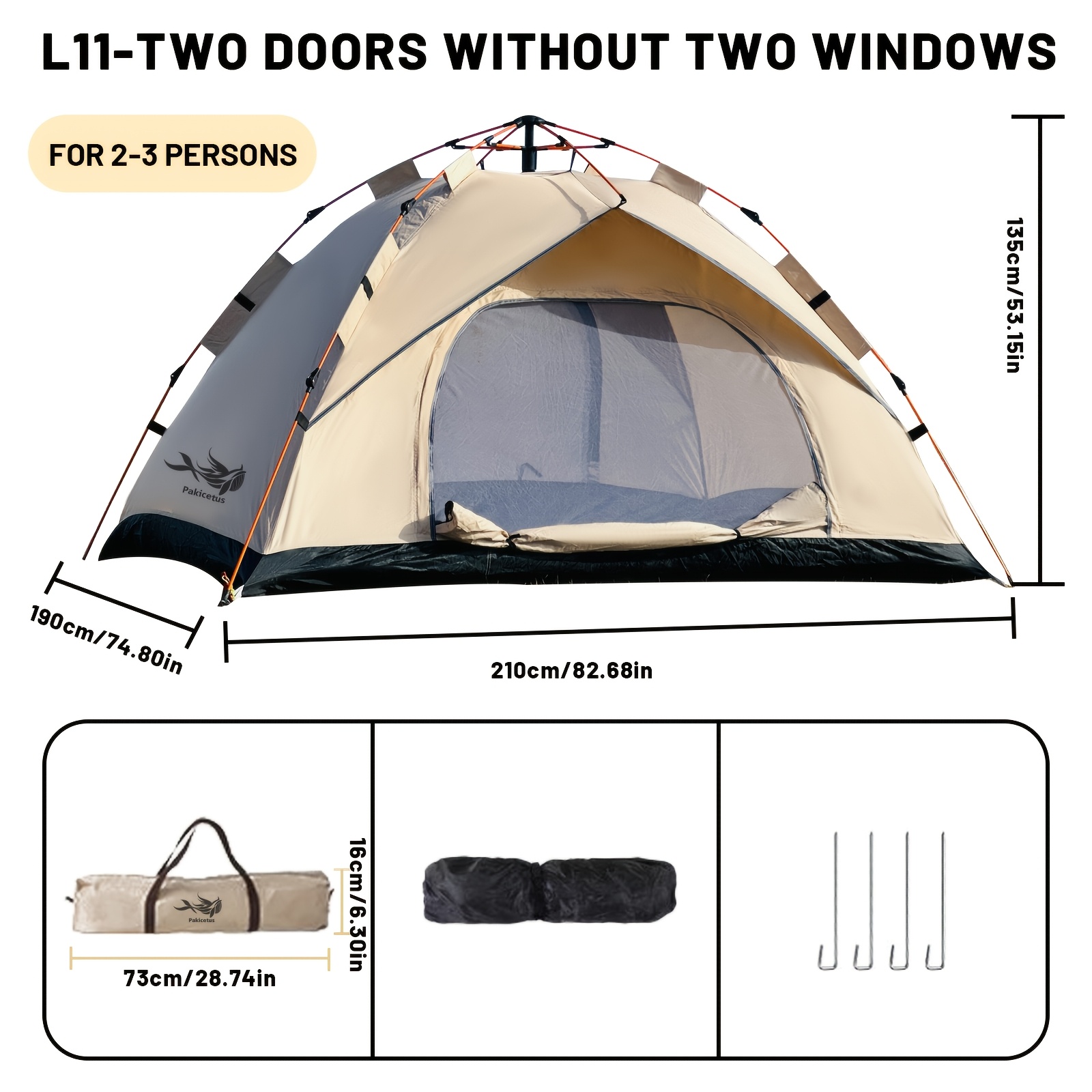 Tenda Padrão PAKICETUS de 3 Segundos com Hastes de Fibra de Vidro e Tecido Oxford de Alta Qualidade - Montagem Instantânea Automática, Tenda de Campismo Leve para Todas  as  Estações.   PORTES GRÁTIS