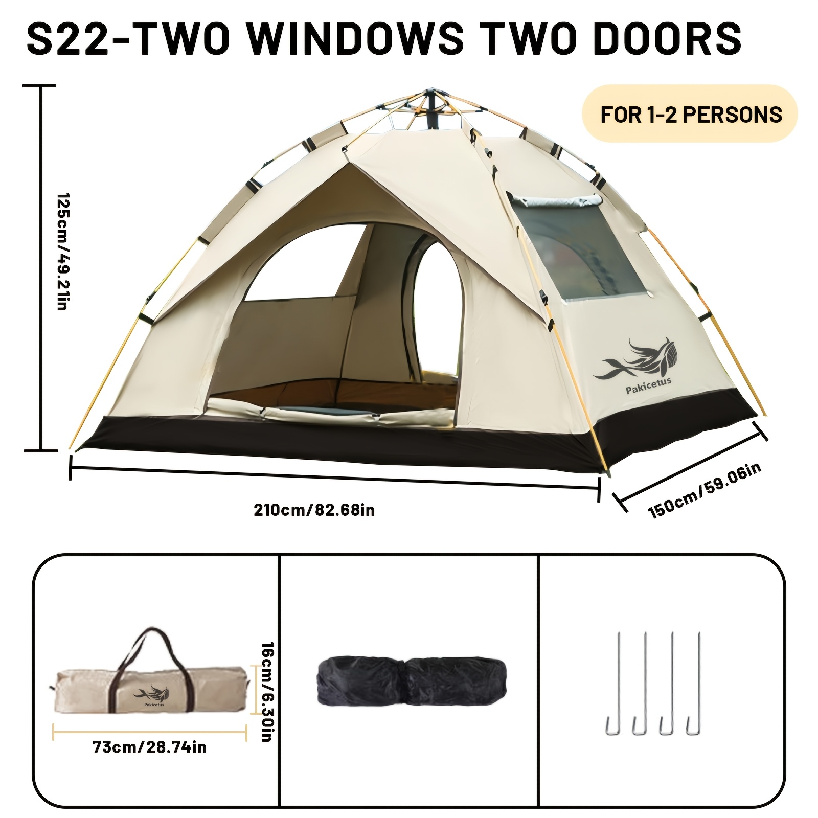 Tenda Padrão PAKICETUS de 3 Segundos com Hastes de Fibra de Vidro e Tecido Oxford de Alta Qualidade - Montagem Instantânea Automática, Tenda de Campismo Leve para Todas  as  Estações.   PORTES GRÁTIS