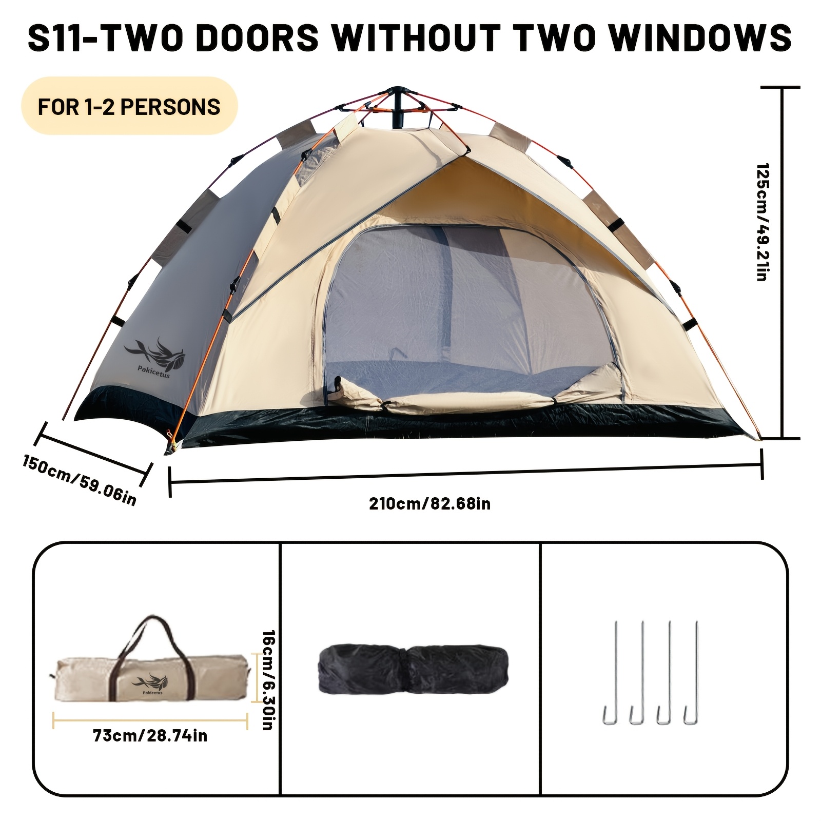 Tenda Padrão PAKICETUS de 3 Segundos com Hastes de Fibra de Vidro e Tecido Oxford de Alta Qualidade - Montagem Instantânea Automática, Tenda de Campismo Leve para Todas  as  Estações.   PORTES GRÁTIS