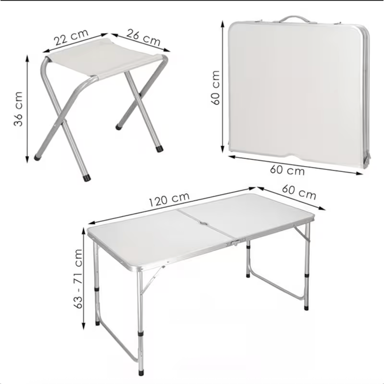 Mesa de Campismo e Jardim Dobrável com 4 Bancos. | Altura Ajustável, Portátil e Compacta, Mesa Multiuso com Cadeiras Integradas, Ideal para Jardim, Piquenique e Campismo .  PORTES GRÁTIS