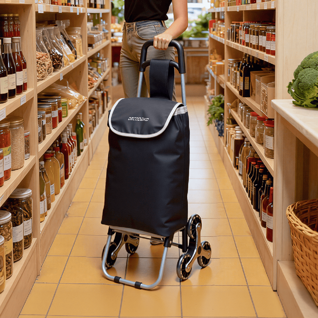 Carrinho de Compras Dobrável em Alumínio, Carrinho de Compras Colapsível com Bolsa de Tecido Oxford, Bolsa de Compras Removível com Rodas, 6 Rodas com Bolsa Oxford Destacável, 95x4...