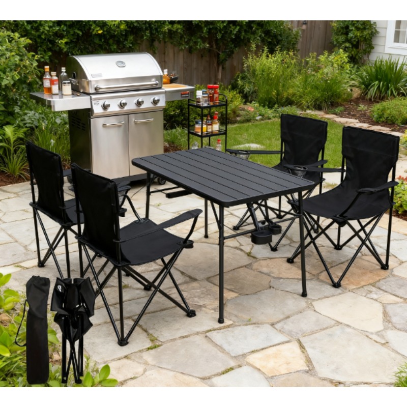 Conjunto de 4 Cadeiras Dobráveis de Exterior de Luxo.- Cadeiras de Campismo e Jardim. Dobráveis Duráveis e Leves. Equipadas com Apoios de Braço com Porta Copos.      PORTES GRÁTIS