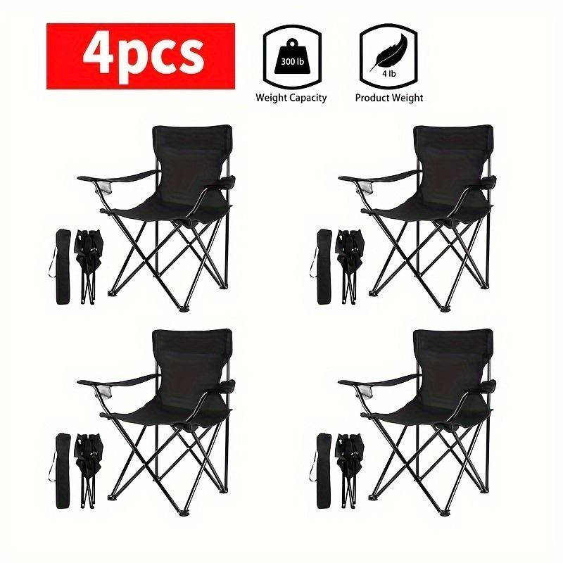 Conjunto de 4 Cadeiras Dobráveis de Exterior de Luxo.- Cadeiras de Campismo e Jardim. Dobráveis Duráveis e Leves. Equipadas com Apoios de Braço com Porta Copos.      PORTES GRÁTIS