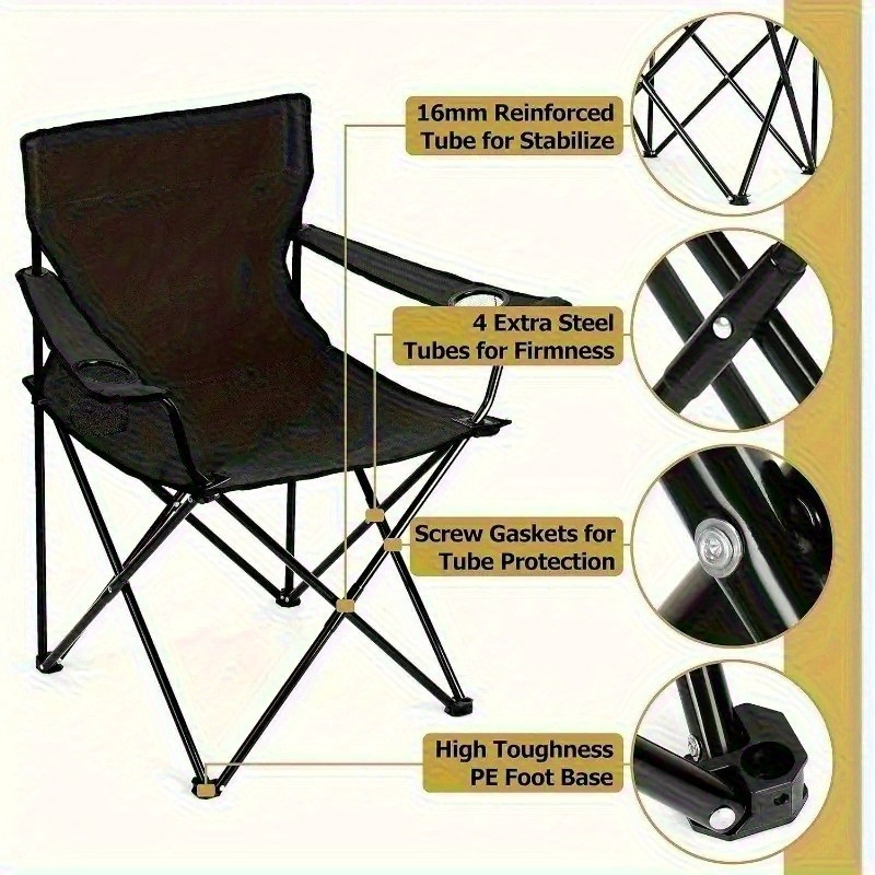 Conjunto de 4 Cadeiras Dobráveis de Exterior de Luxo.- Cadeiras de Campismo e Jardim. Dobráveis Duráveis e Leves. Equipadas com Apoios de Braço com Porta Copos.      PORTES GRÁTIS