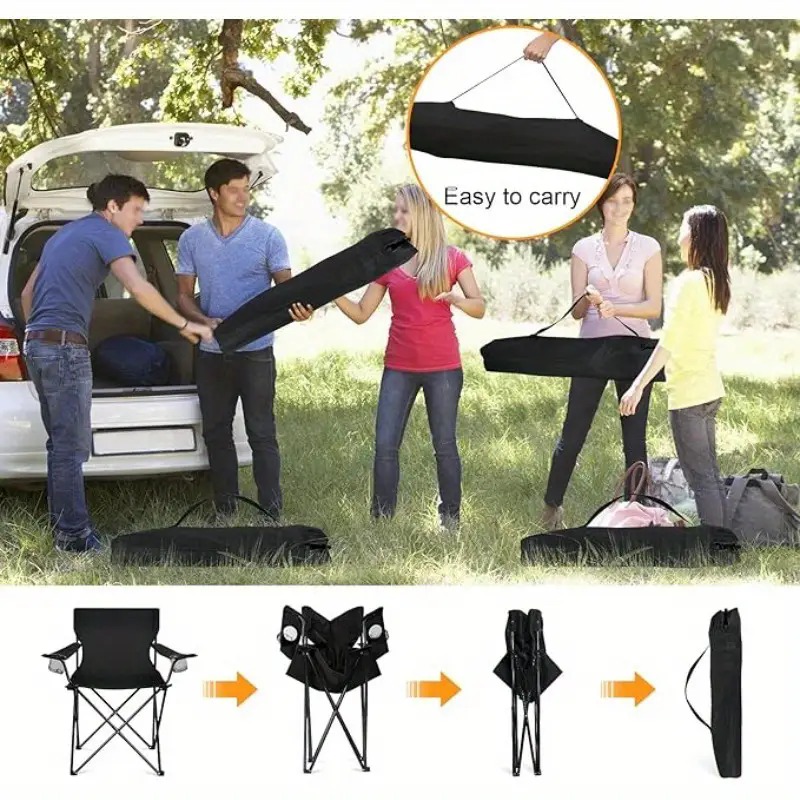 Conjunto de 4 Cadeiras Dobráveis de Exterior de Luxo.- Cadeiras de Campismo e Jardim. Dobráveis Duráveis e Leves. Equipadas com Apoios de Braço com Porta Copos.      PORTES GRÁTIS