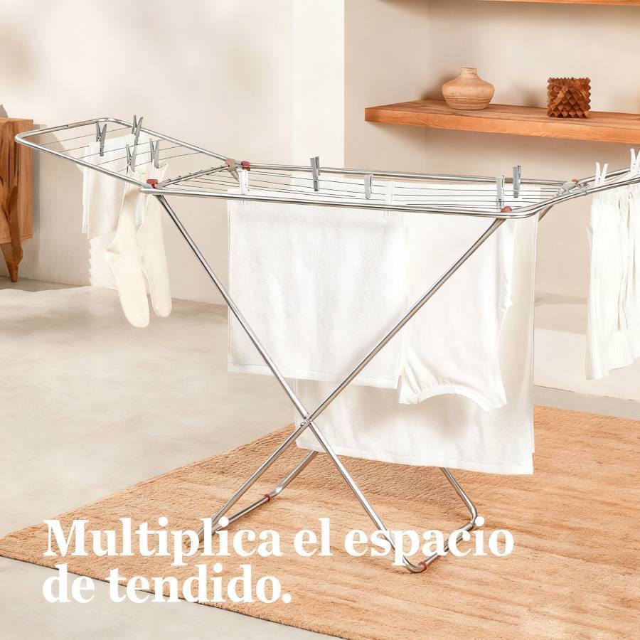 Estendal de Metal Dobrável, Espaço de Secagem de 20 Metros, Estendal de Roupa, Pés Antiderrapantes (Prata, 52 x 102 cm) - PORTES GRÁTIS.