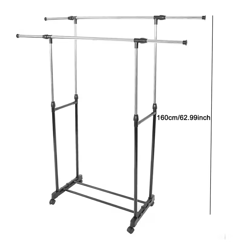 Cabide Duplo Independente. Feito de Metal e Plástico Resistentes. É Robusto, Com Rodas, Durável e Fácil de Mover - PORTES GRÁTIS
