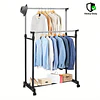 Cabide Móvel Resistente com Dupla Barra e Prateleira para Sapatos - Guarda-Roupa com Altura Ajustável e Rodas, PORTES GÁTIS