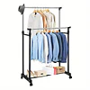 Cabide Móvel Resistente com Dupla Barra e Prateleira para Sapatos - Guarda-Roupa com Altura Ajustável e Rodas, PORTES GÁTIS