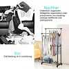 Cabide Móvel Resistente com Dupla Barra e Prateleira para Sapatos - Guarda-Roupa com Altura Ajustável e Rodas, PORTES GÁTIS