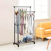 Cabide Móvel Resistente com Dupla Barra e Prateleira para Sapatos - Guarda-Roupa com Altura Ajustável e Rodas, PORTES GÁTIS